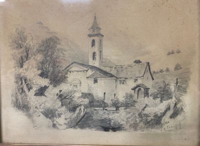 TROUSSET - Vue d'une église Dessin au crayon sur papier