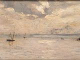 an image of a painting of boats in a body of water