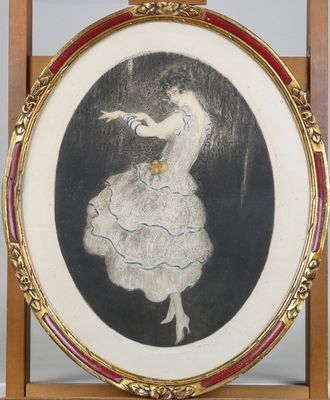 painting of a woman in a white dress in a wooden frame