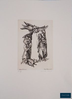 une image représentant un dessin en noir et blanc de deux femmes et d'un chien