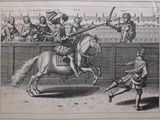 a drawing of a man riding a horse with a sword in his hand