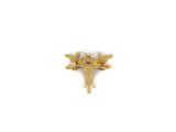a close up of a gold flower brooch on a white background