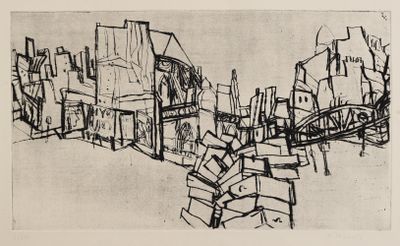 une image représentant un dessin d'une ville avec de nombreux bâtiments