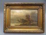 un tableau représentant un paysage avec une église au loin