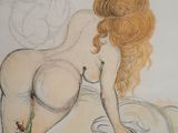 drawing of a woman laying on a bed next to a teddy bear