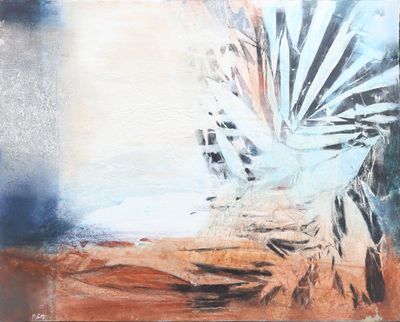 abstract painting of a plant in a vase on a table