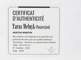 a picture of a certificate for authenticity of a taras ink postcard