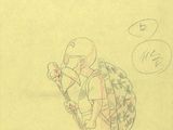 un dessin représentant un garçon avec un sac à dos et un frisbee
