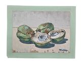 a painting of a bunch of coconuts on a table