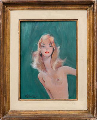 an oil painting of a woman with long blonde hair in a gold frame