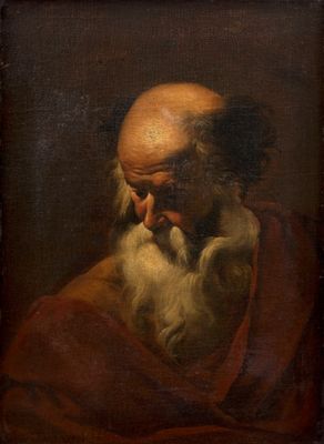 a painting of an old man with a beard and a red robe