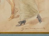 a painting of a woman in a white dress holding an umbrella