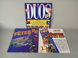 two magazine covers for duos, one with a picture of a woman and one with a man