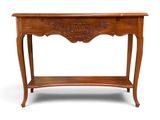 an image of a wooden table with a shelf underneath it