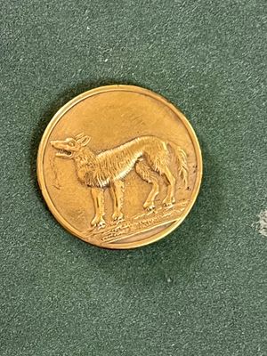 une pièce d'or sur laquelle est représenté un chien