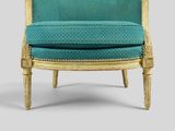 an image of a chair with a blue upholstered seat