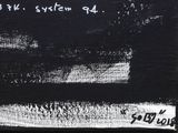 an image of a black and white painting with words written on it