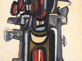abstract painting of a motorcycle with a red and black stripe on it