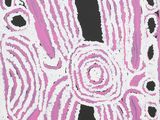 painting of a pink and black square with a flower on it
