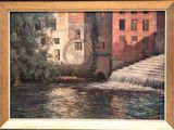 a picture of a painting of a clock on a building