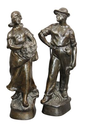 ECOLE FLAMANDE, "Couple de paysans", suite de 2 sujets en mé…