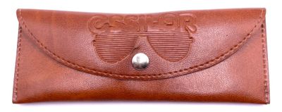 leather business card case with a logo on the front of it