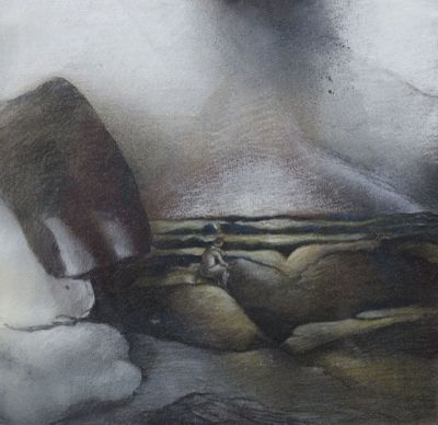 a picture of a painting of a person sleeping on a bed