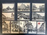 several old black and white photographs of a street in a town