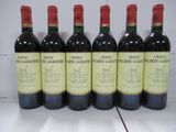 six bouteilles de vin rouge sont alignées sur un comptoir
