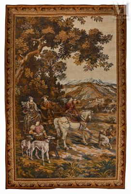 une image représentant une tapisserie sur laquelle figure un homme à cheval et un groupe d'animaux