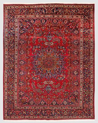 un tapis rouge orné d'un médaillon