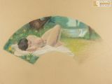 un tableau représentant une femme nue allongée sur une couverture