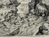 a drawing of a group of people in a river