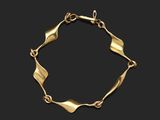 a gold bracelet with curved links and a clasp