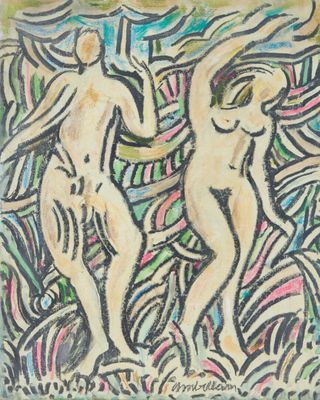 un tableau représentant deux nus debout l'un à côté de l'autre