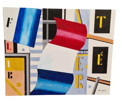 painting of a painting of a red, white, and blue flag
