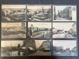 several old black and white photographs of people and animals on a street