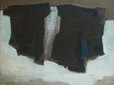 une peinture à l'huile représentant un pantalon suspendu à un portant