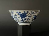 chinese blue and white bowl on black stand