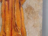 painting of a man in a yellow robe standing in front of a white wall