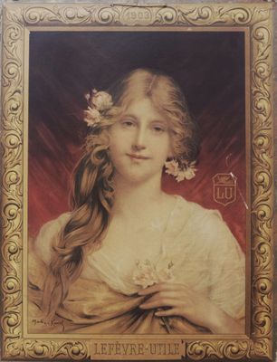 painting of a woman with flowers in her hair in a gold frame