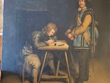 un tableau représentant deux hommes assis à une table
