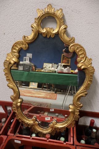 Miroir style rocaille cadre bois doré H : 86 x 58