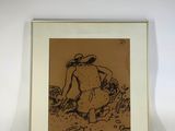 a picture of a drawing of a woman sitting on the ground