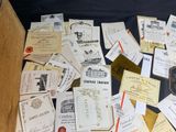 many different types of wine labels and labels on the table
