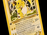 une carte Pokémon jaune sur laquelle figure l'image d'un Pikachu