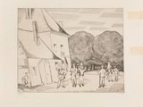 dessin d'un groupe de personnes devant un bâtiment