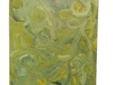 peinture représentant une œuvre abstraite verte et jaune sur fond blanc