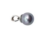 a close up of a pearl pendant on a white background