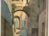 a picture of a painting of a street in a city